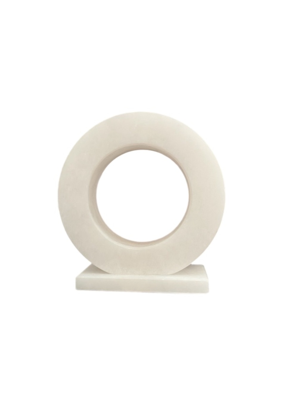 Stone White Circular Sculpture Figurine Decor on Stand Minimalist Neutral Modern